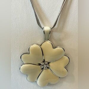 LIA SOFIA SILVERTONE PEARL CREAM WHITE ENAMEL HEART LAYERED FLOWER NECKLACE